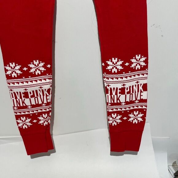 PINK Victoria's Secret Red White Holiday Long Sleeve 2 Pc Pajama Set Small XS - Picture 9 of 11